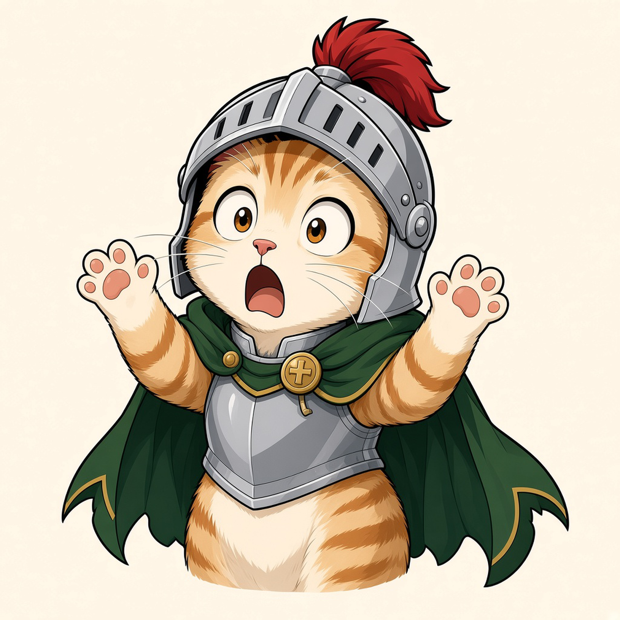 骑士小猫 holding its helmet in shock